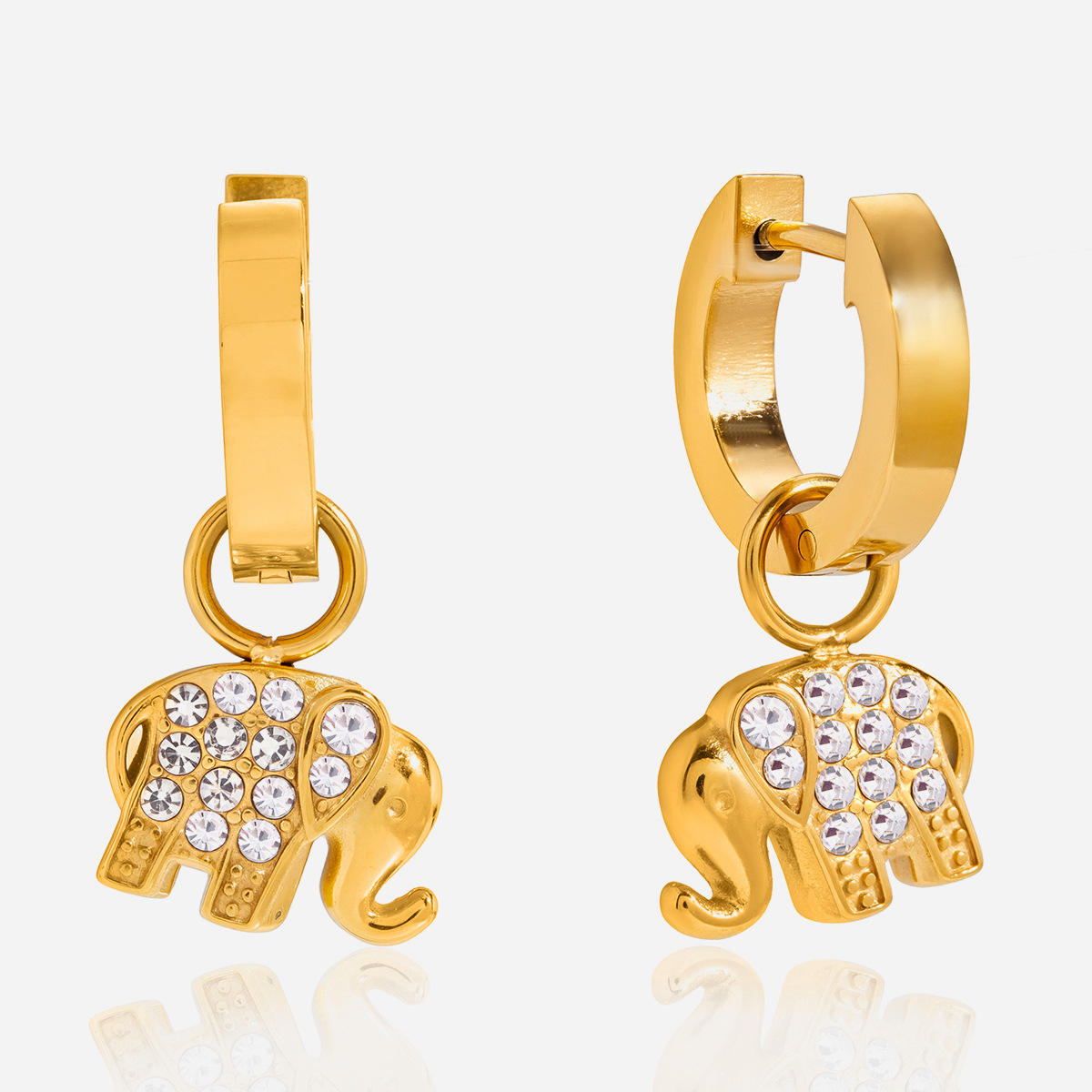 Gilded Elephant Crystal Charm Huggie Earrings
